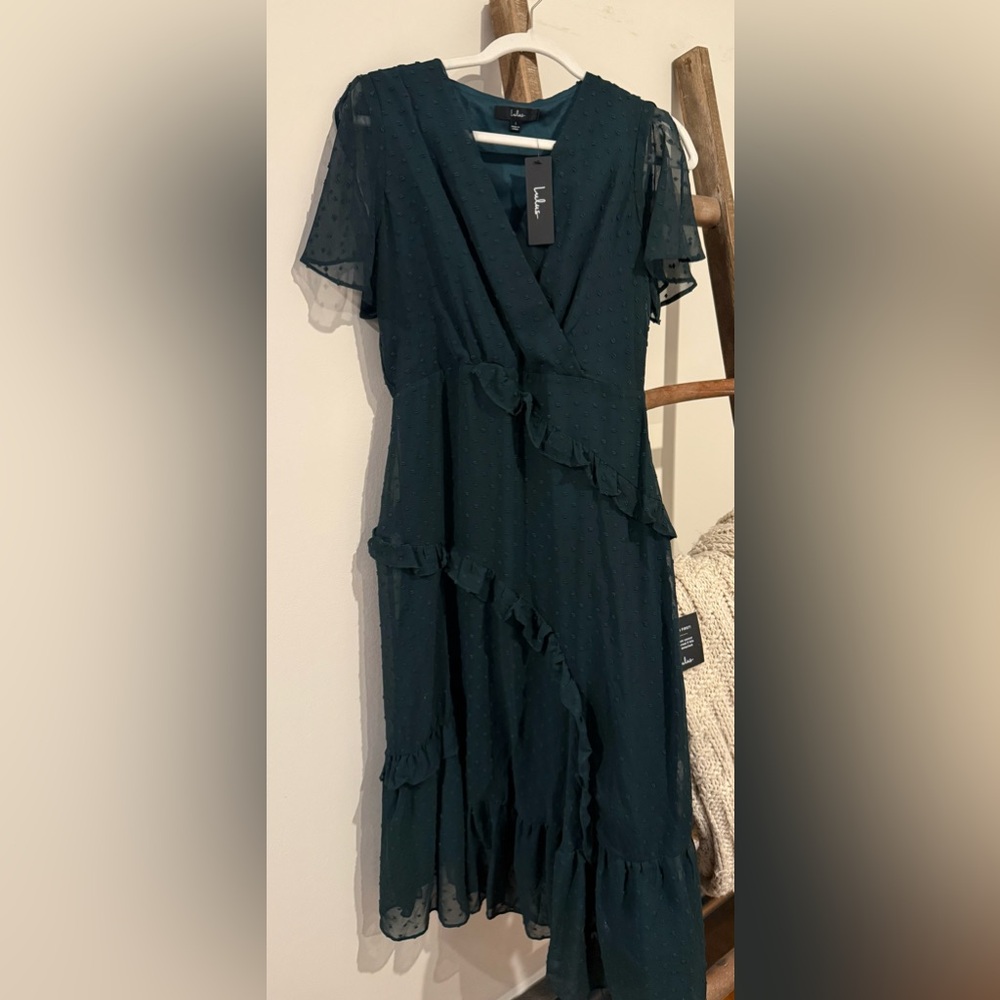 Lulu's Dark Green High Low Wrap Dress - Picture 4 of 9